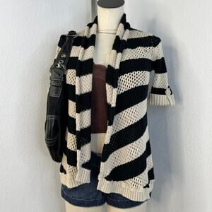 Y2K Open Knit Short Sleeve Striped Cardigan